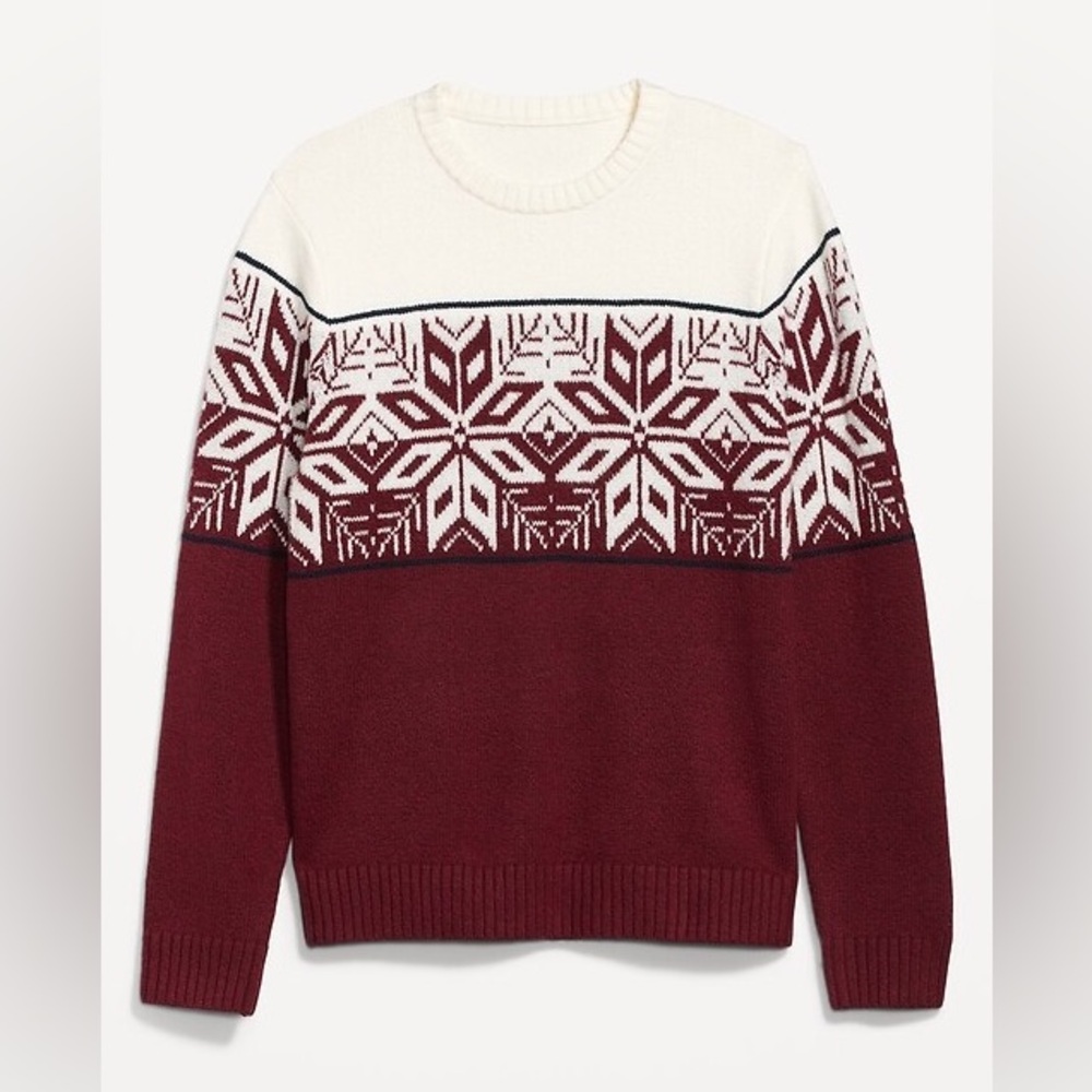 Old Navy Men’s Fair Isle‎ Snowflake SoSoft Crewneck Fisherman Sweater Size Small